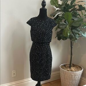 J. Crew Black and White Midi Sheath Dress with Crew Neck